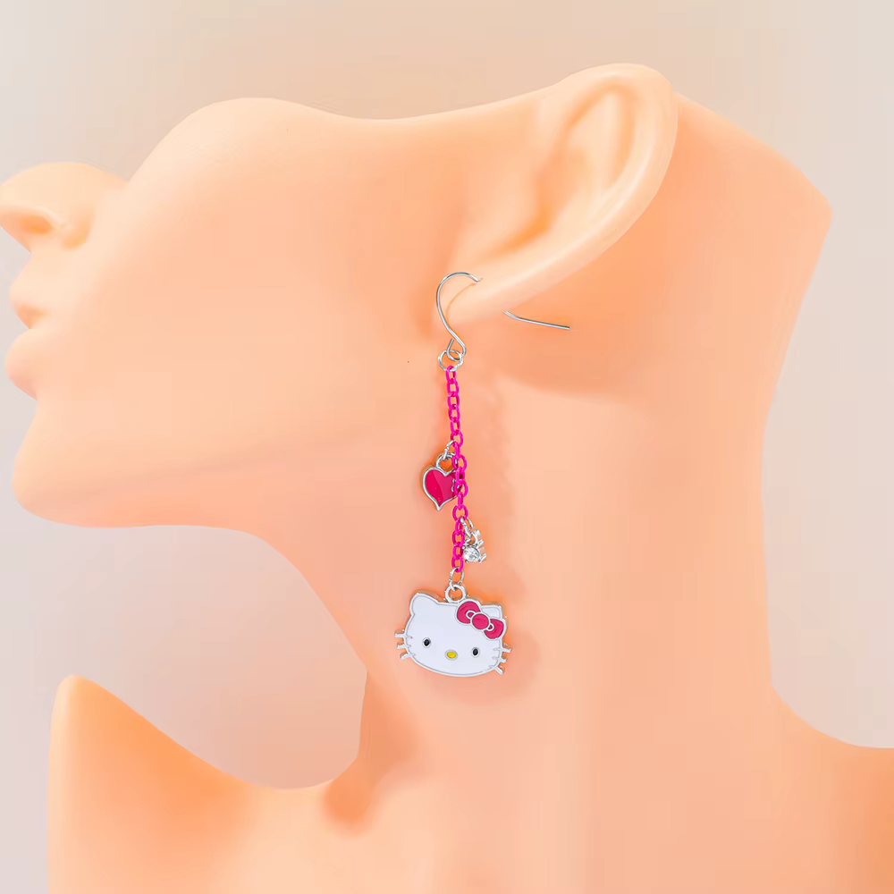 Boucles d'oreilles Hello Kitty, pendentif d'oreille à breloques mignonnes, accessoire de bijoux à la mode pour filles et femmes, cadeau exquis