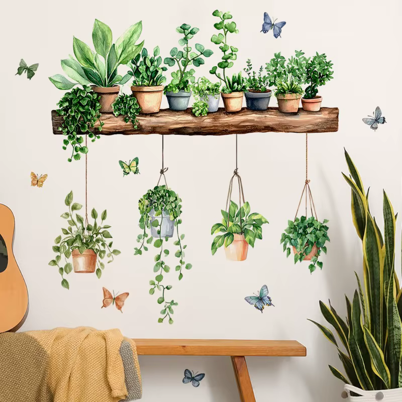 Autocollants muraux 3D de plantes vertes en pot