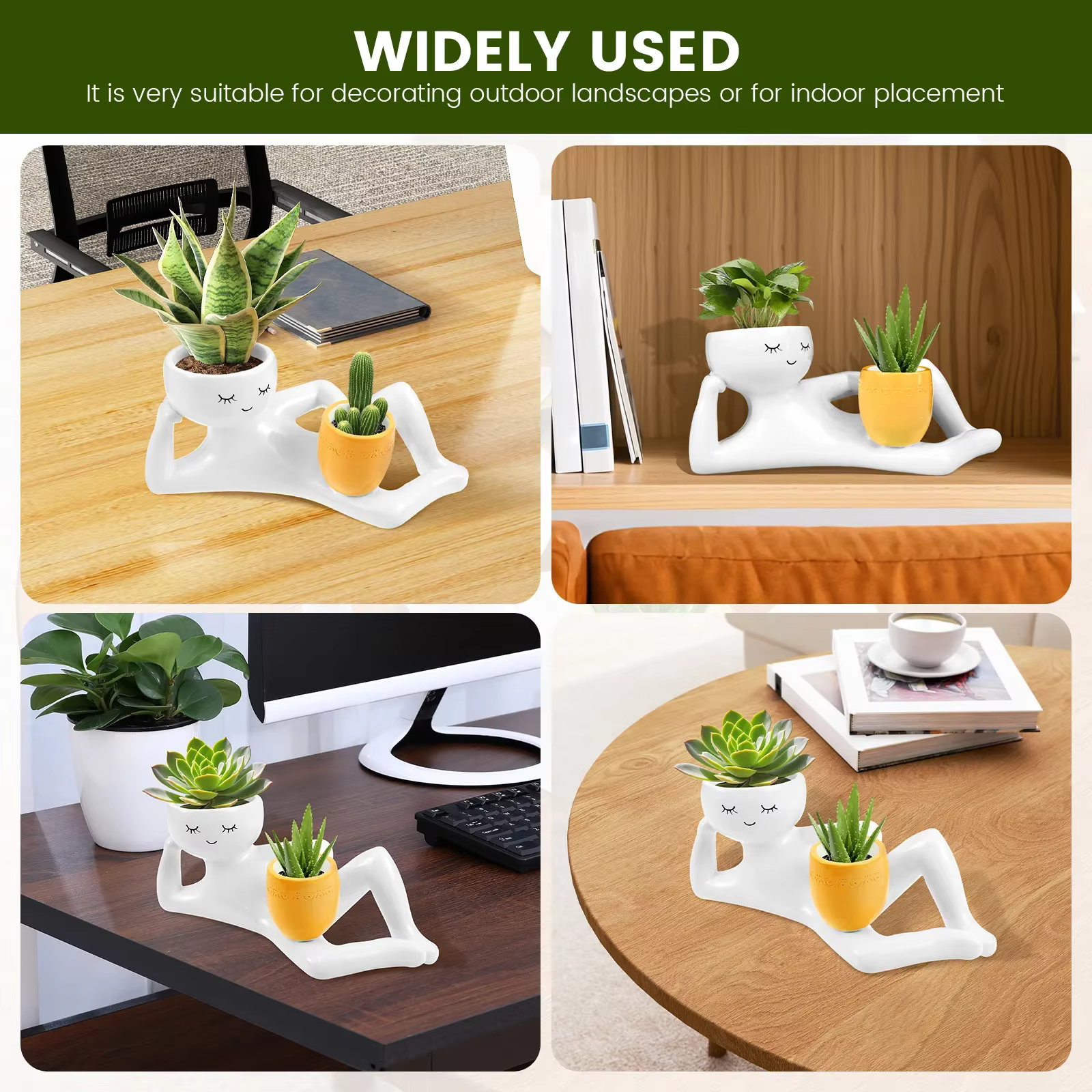 Pot de fleurs en résine amusant pour plantes succulentes avec trou de drainage, pot de fleurs de bureau, vase pour plantes vertes, décoration pour la maison et le bureau