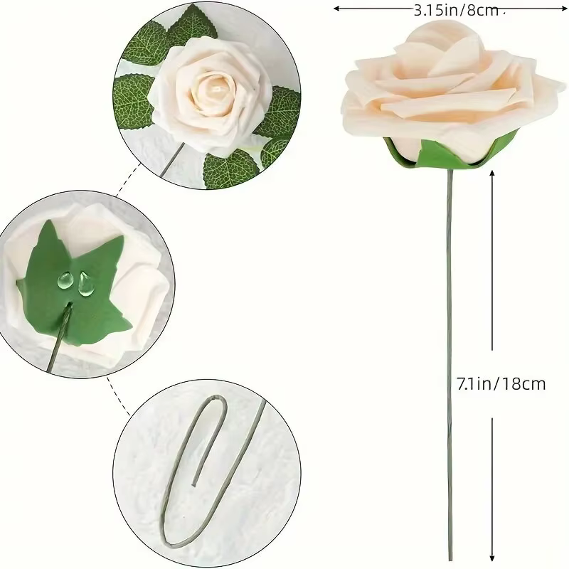 Fleurs Artificielles en Mousse avec Tiges pour Bouquets de Mariage