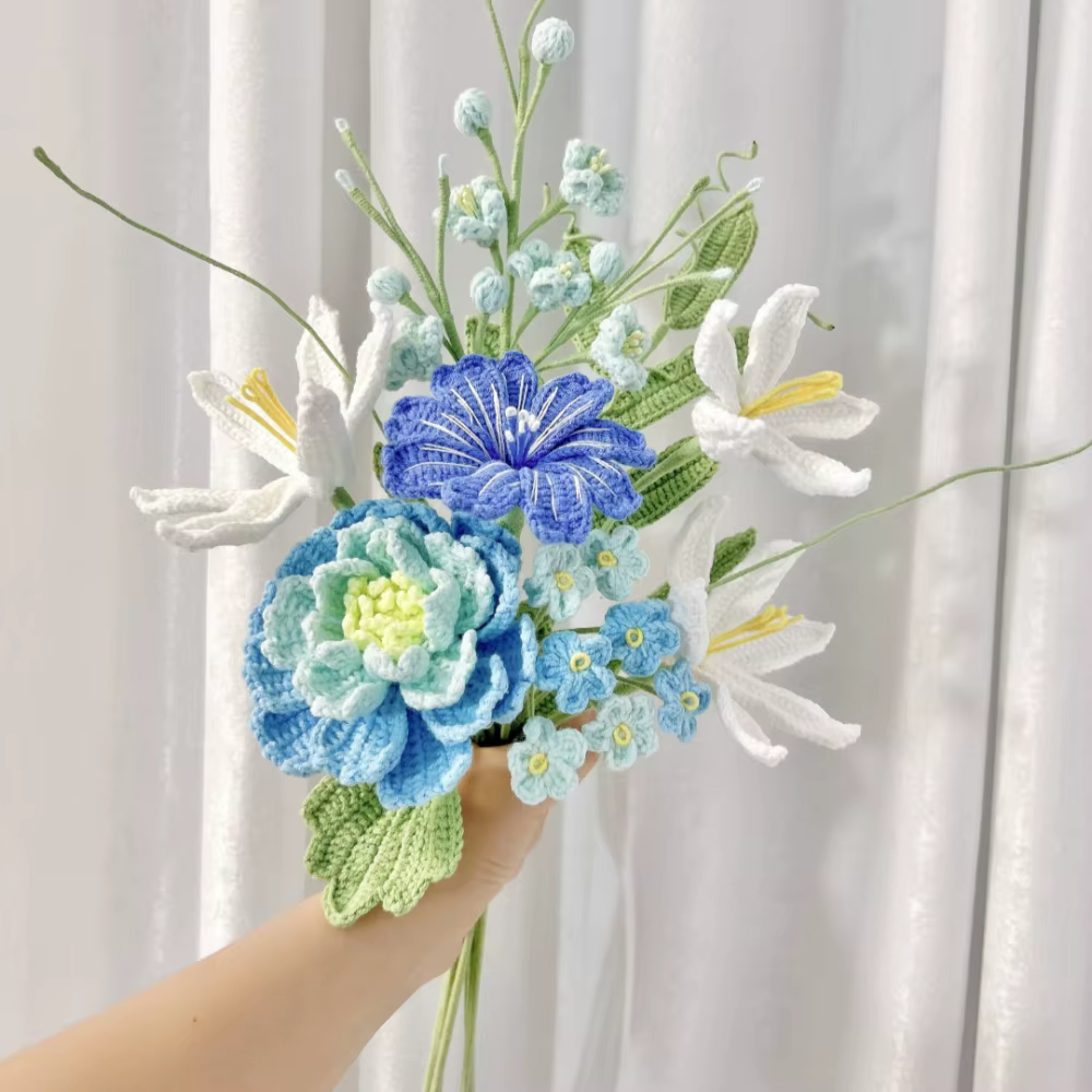 Bouquet de pivoines artificielles au Crochet fait à la main