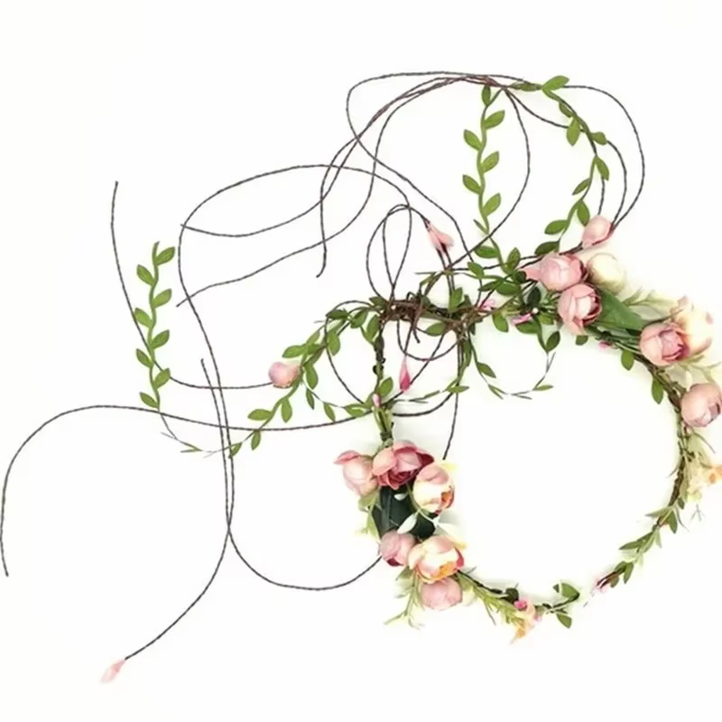 Bandeau couronne de fleurs en rotin pour femmes et filles