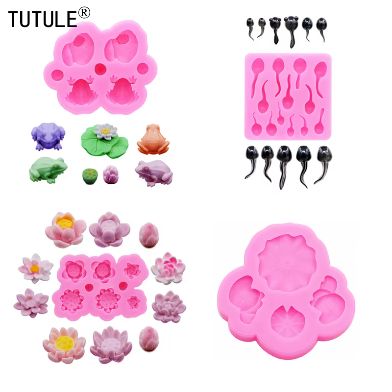 Grenouille feuilles de lotus micro paysage plantes en pot aquarium petit moule en Silicone bricolage résine accessoires