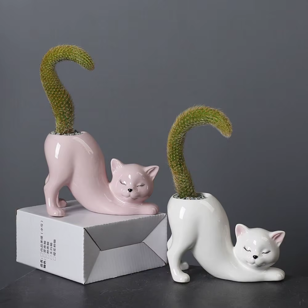 Pot de fleurs en céramique en forme de queue de chat