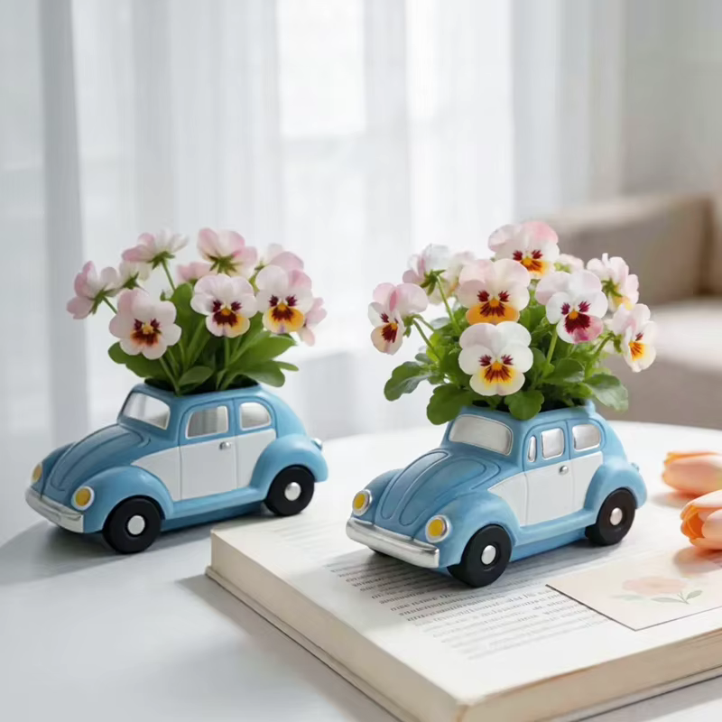 Pot de fleurs en céramique rétro en forme de voiture Beetle