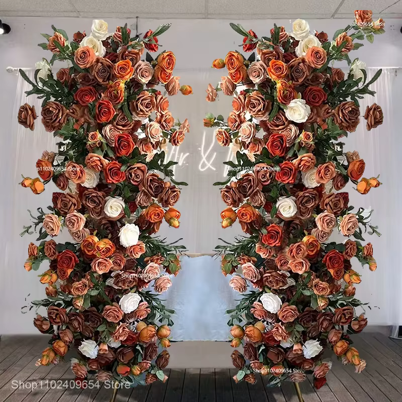 Décor de fond de scène de mariage en fleurs de rose 5D orange caramel