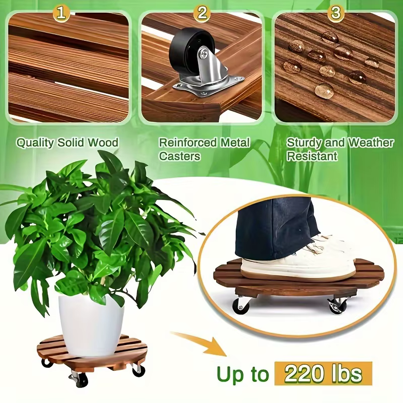 Support de pot de fleurs mobile avec roulettes lisses