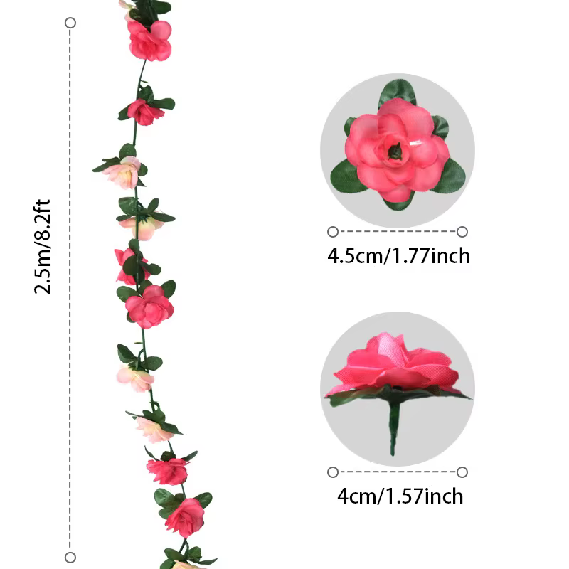 Guirlande de roses artificielles de 250 cm pour la décoration de la maison