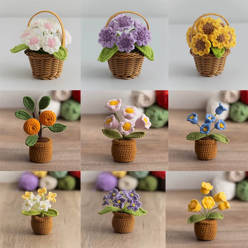Plantes en pot tricotées à la main