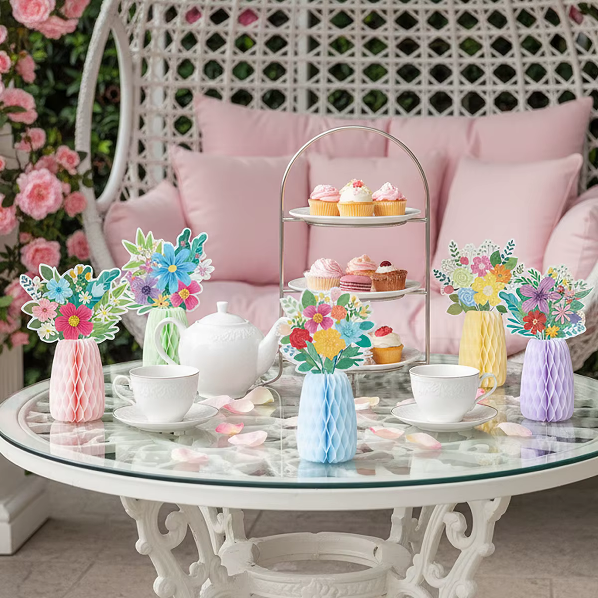 5 pièces de centres de table en nid d'abeille à fleurs sauvages