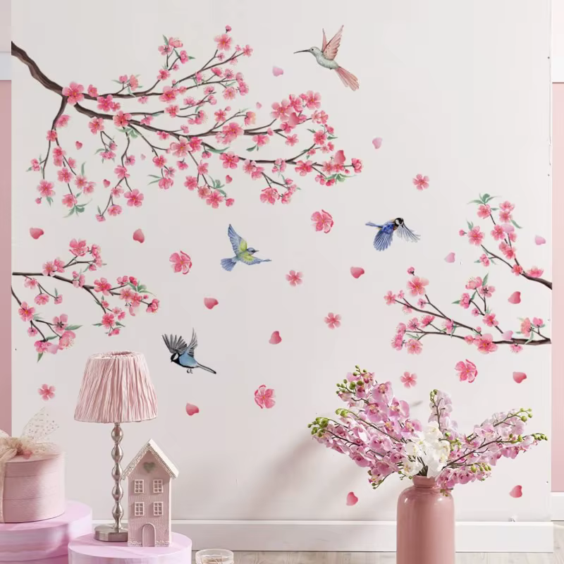 Grandes décorations murales en forme de fleurs de cerisier roses