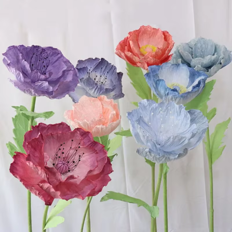 Fleurs artificielles en papier de pavot