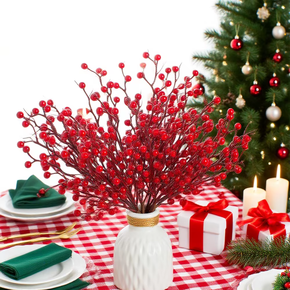 Artificialplant Houx Petits Fruits Rouges De Noël Maison Chambre Décoration De Table De Mariage Bricolage Cadeaux Fleur Tir Prop Accessoires