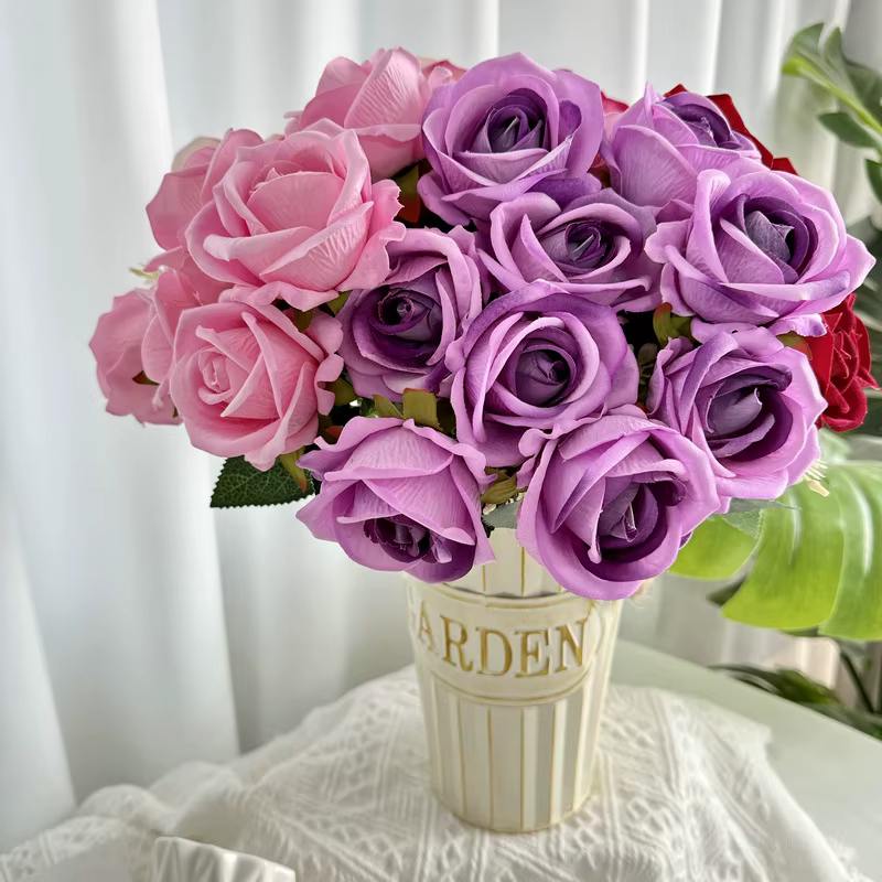 Bouquet de fleurs en perles, accessoires d'arrangement floral, accessoire photo, cadeau de la Saint-Valentin, décoration de vase de table, 9 têtes A3280