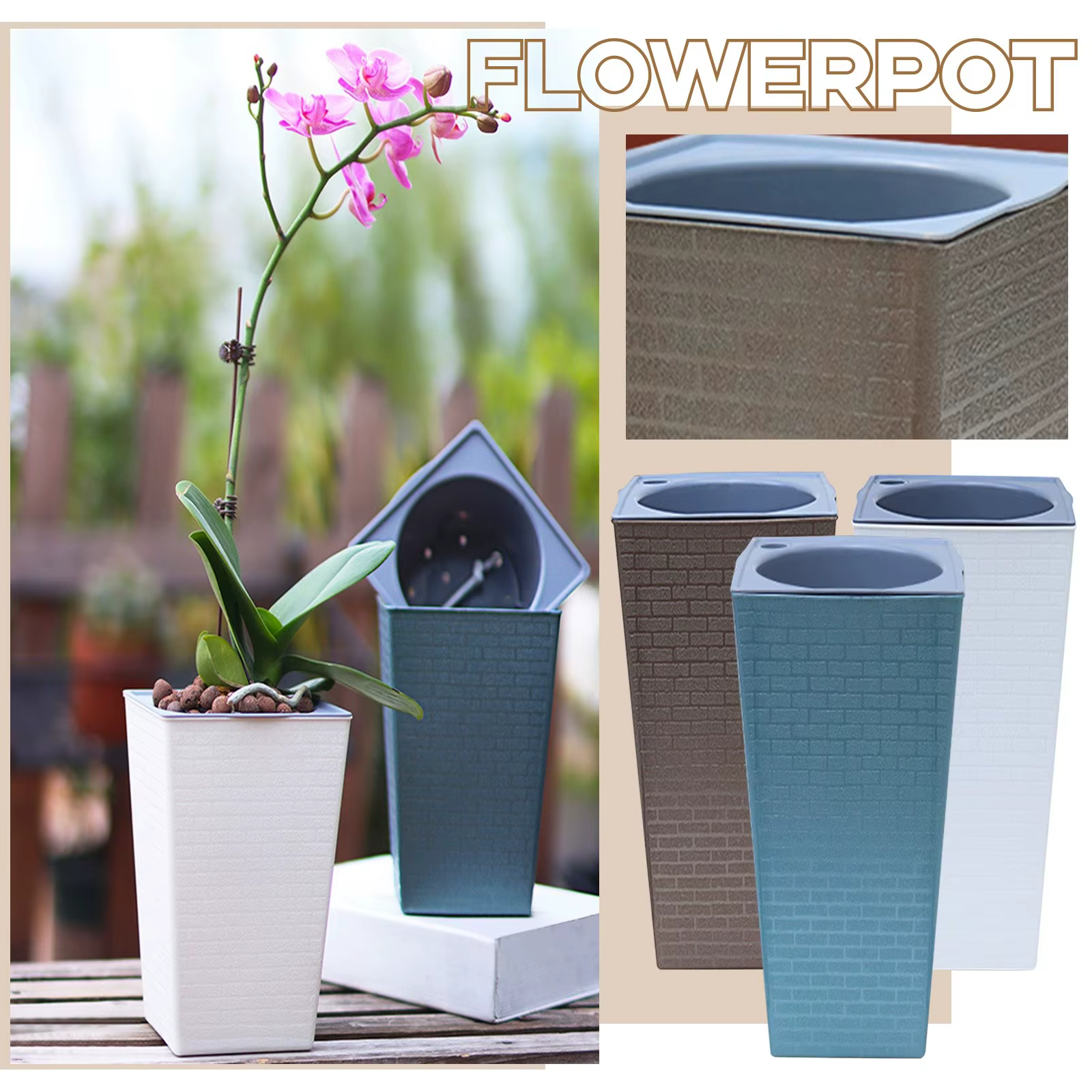 Grand pot de fleurs imitation métal plastique