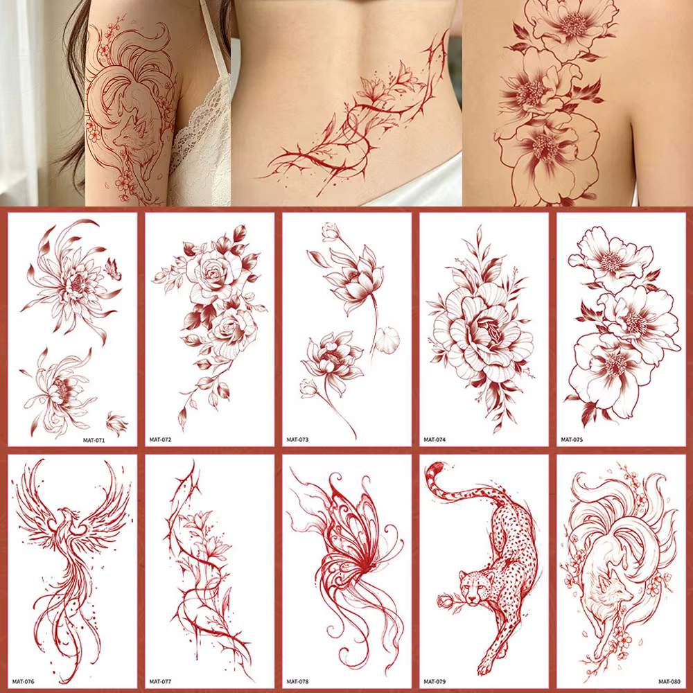 Autocollant de tatouage temporaire, motif fleur Sakura, papillon, vigne, pour adulte, cheville, main, imperméable, faux tatouage, 1 pièce