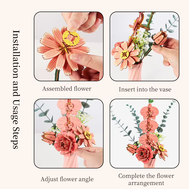 Bouquets de papillons et de roses en bois