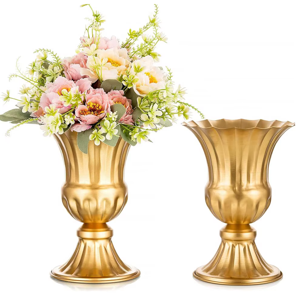 Vase d'arrangement de fleurs en or pour centre de Table de mariage