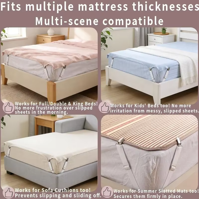 Attaches de drap de lit réglables, sangles élastiques pour draps, attaches de literie ajustables pour la maison et l'hôtel