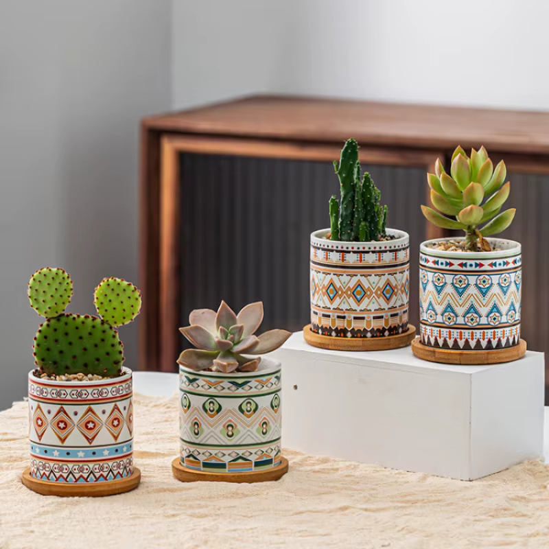 Pot de fleur en céramique géométrique circulaire