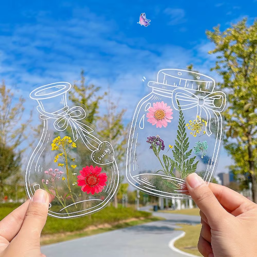 Bricolage matériaux bricolage fleurs séchées signets pressé fleur PET fleurs séchées autocollants à la main Transparent fleur Page signet enfants
