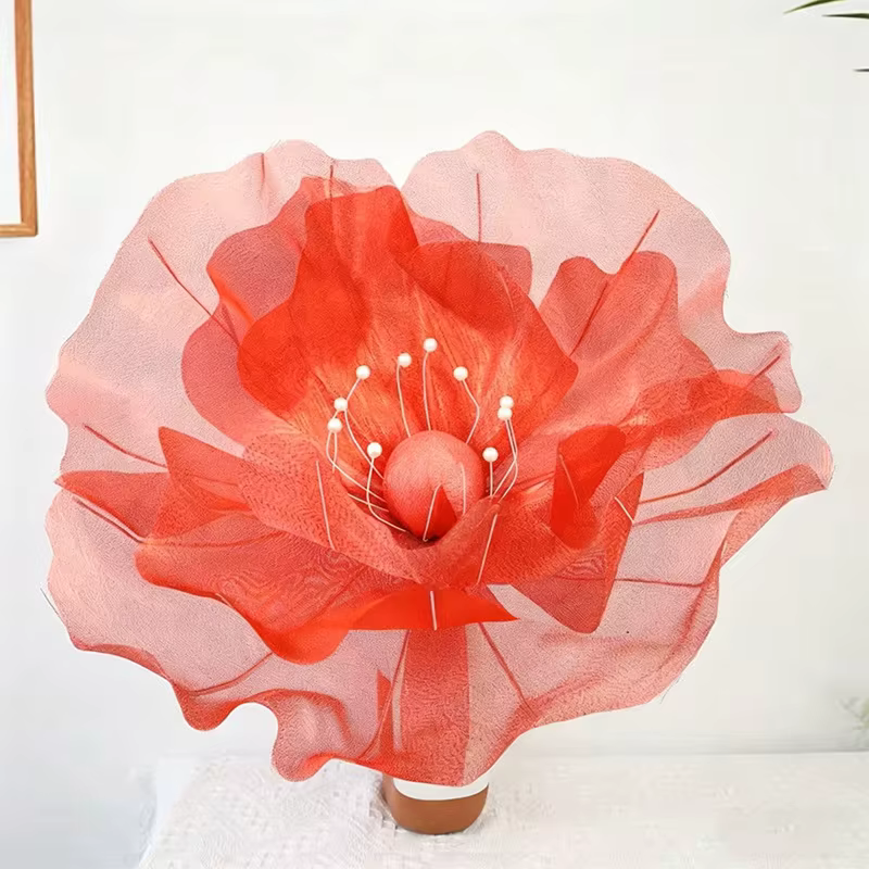 Grande fleur artificielle en tulle transparent de 50 cm avec accents de perles