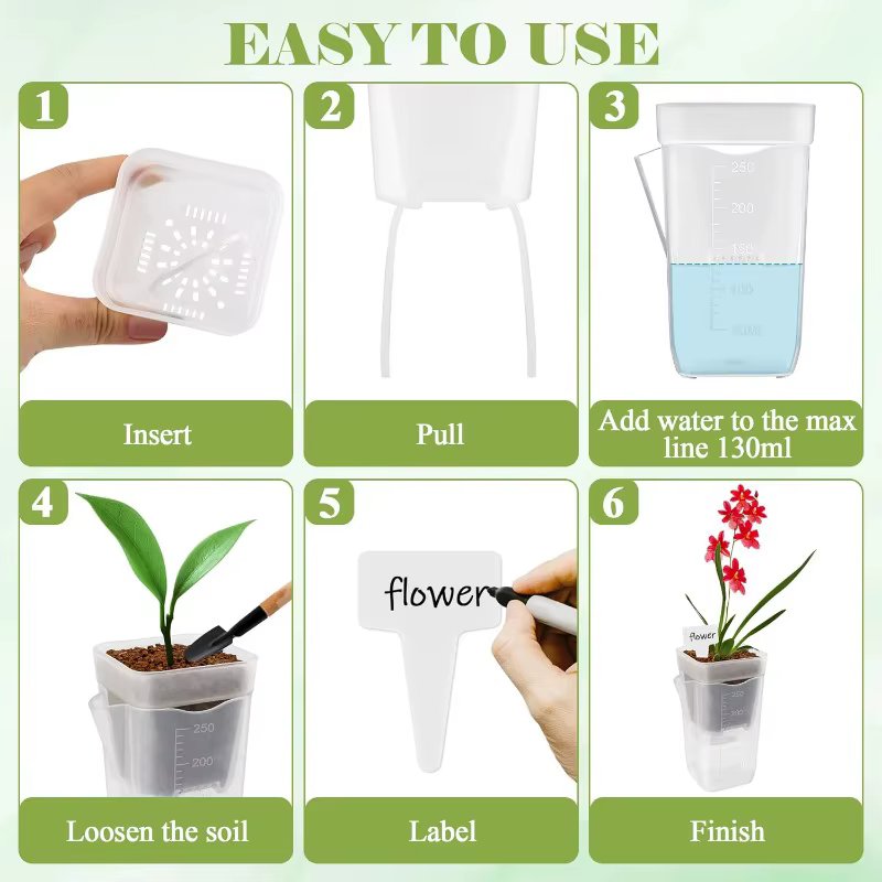 Pot de fleurs à arrosage automatique en plastique translucide avec trous de drainage pour succulentes et boutures