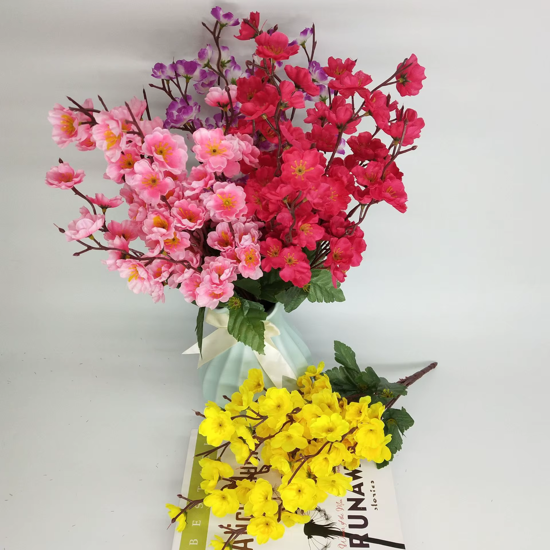 Bouquet de 9 fleurs artificielles de pêcher