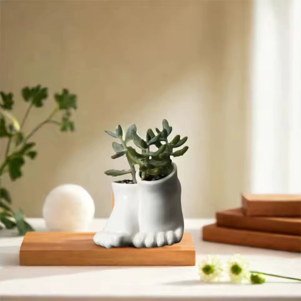 Pot de fleurs en céramique créatif en forme de pied