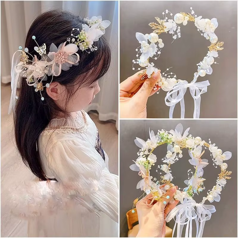 couronne de fleurs cheveux pour enfants, couronne de fleurs pour cheveux, bandeau de princesse en perles, couronne fleurs fille couronne fleurs cheveux petite fille accessoires pour cheveux de mariée