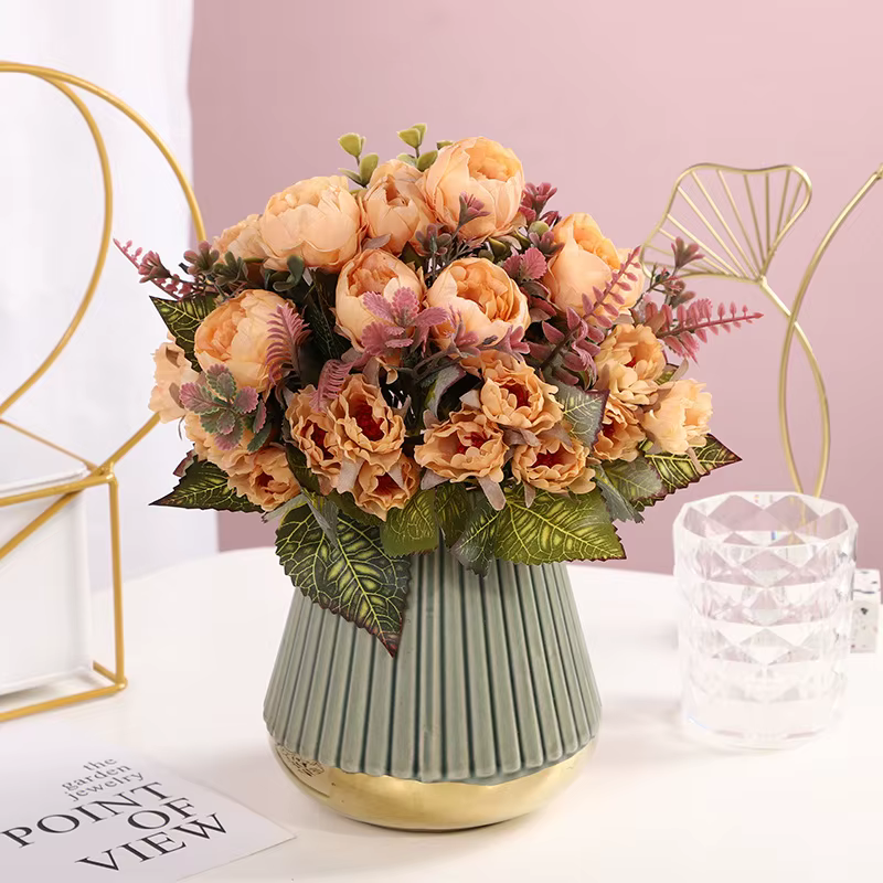 Bouquet de fleurs artificielles en soie pivoine
