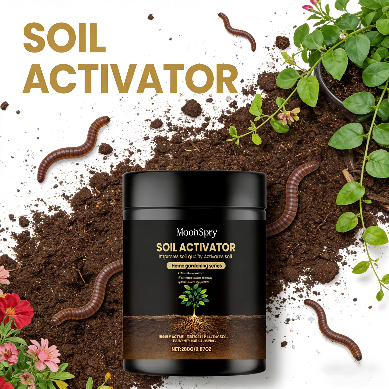 Activateur de sol pour plantes, améliore les nutriments du substrat, améliore la qualité du sol, facile à utiliser pour les plantes en pot, les fleurs et les légumes du jardin.