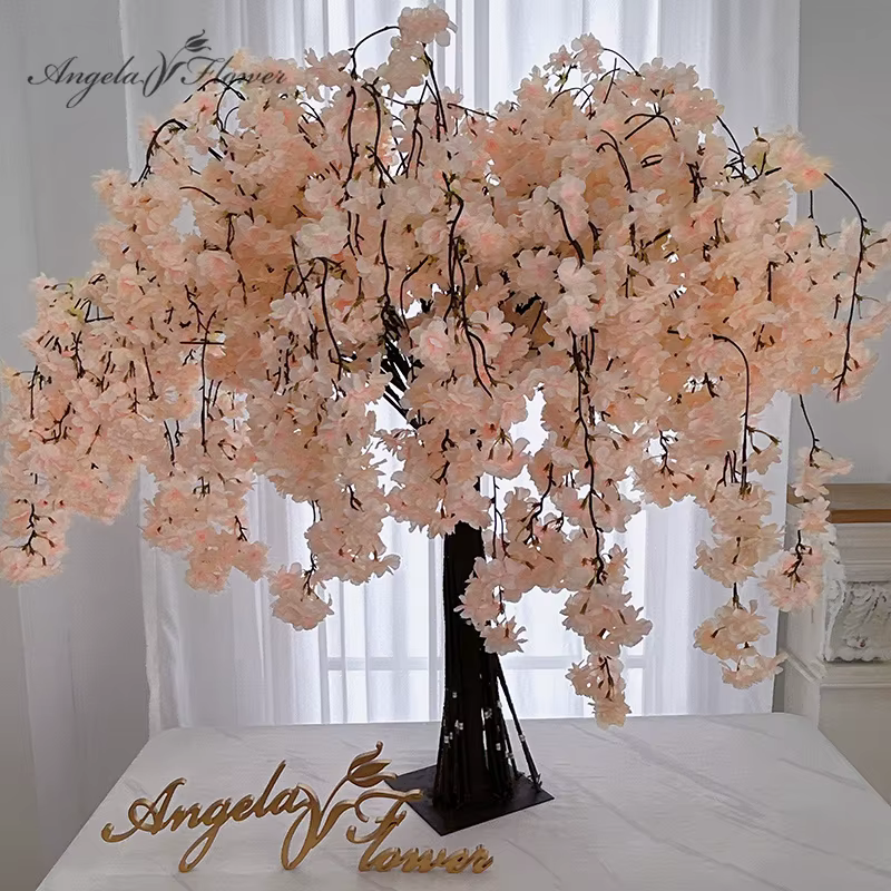 Blanc rose Champagne suspendus fleurs de cerisier branche de fleur artificielle décoration de la maison matériaux floraux de mariage A1268