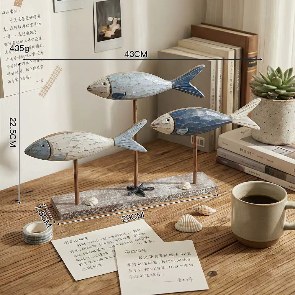 Ornement de poisson en bois de style méditerranéen créatif