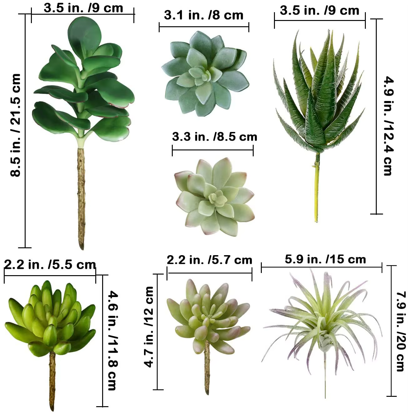 Lot de 15 plantes succulentes artificielles assorties