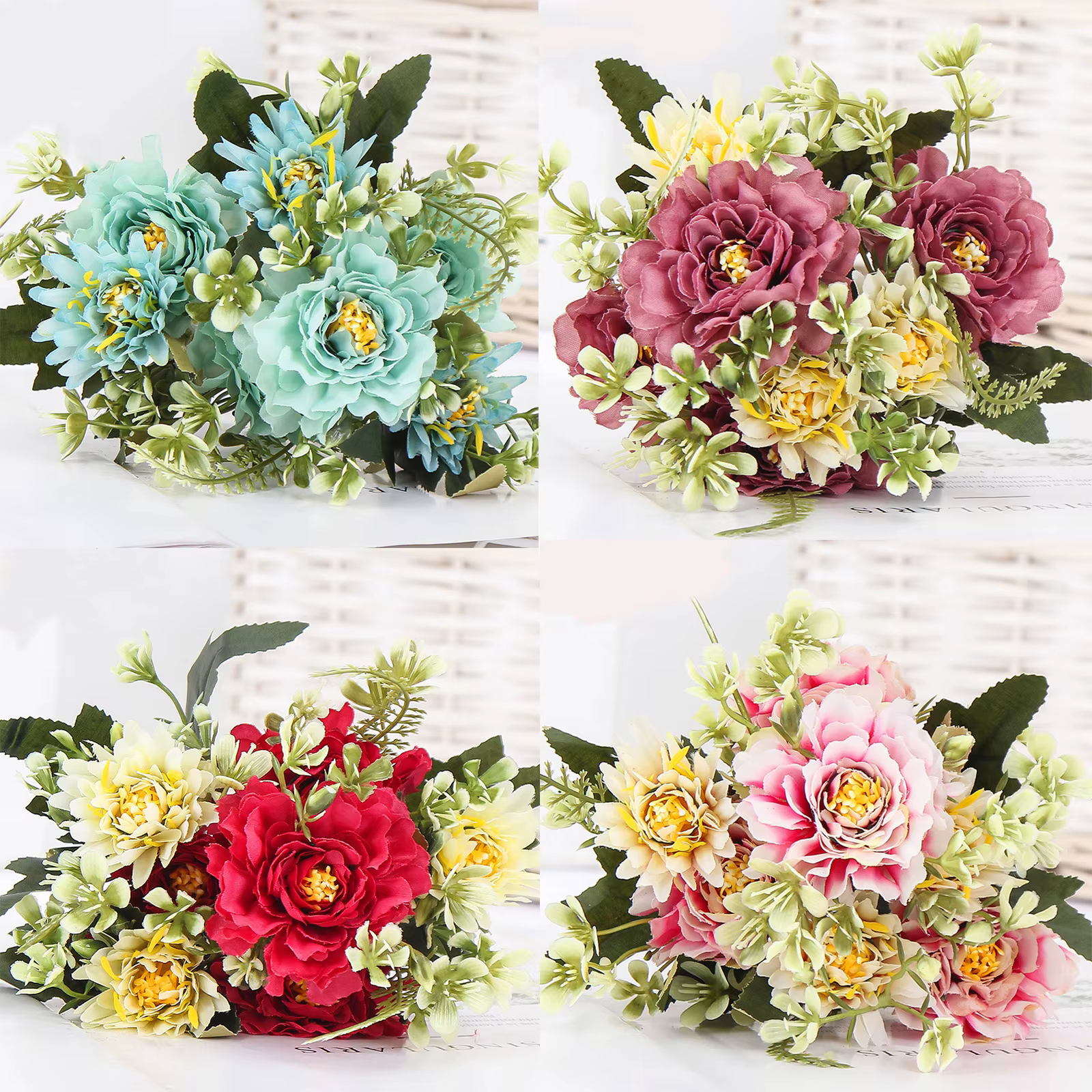 Bouquet de roses pivoines camélia artificielles