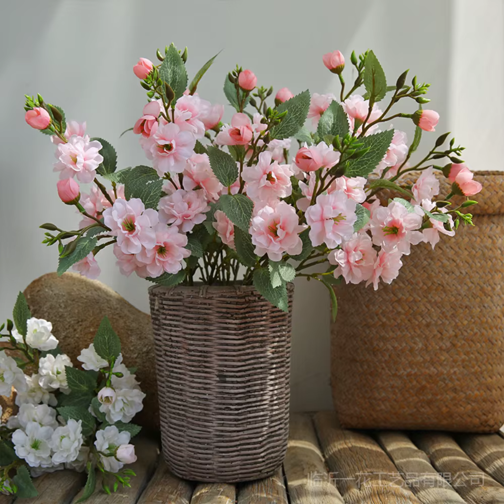 Bouquet de fleurs artificielles camélia rose en soie