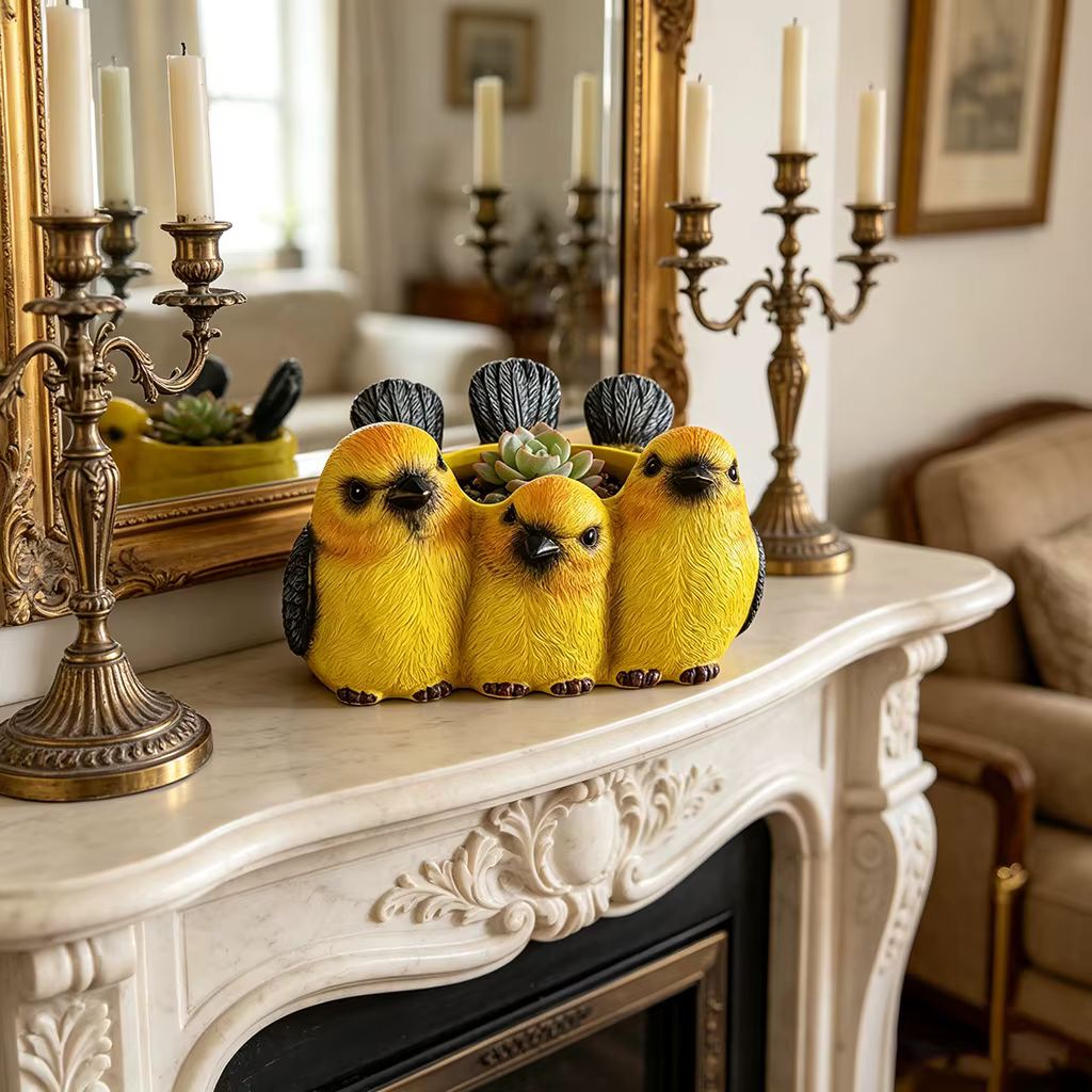 Pot de fleurs en résine en forme d'oiseau jaune mignon