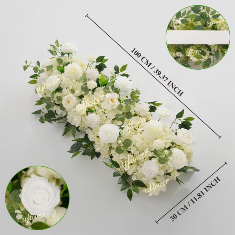 100x30CM Uflower Guirlande de fleurs artificielles roses blanches et verdure