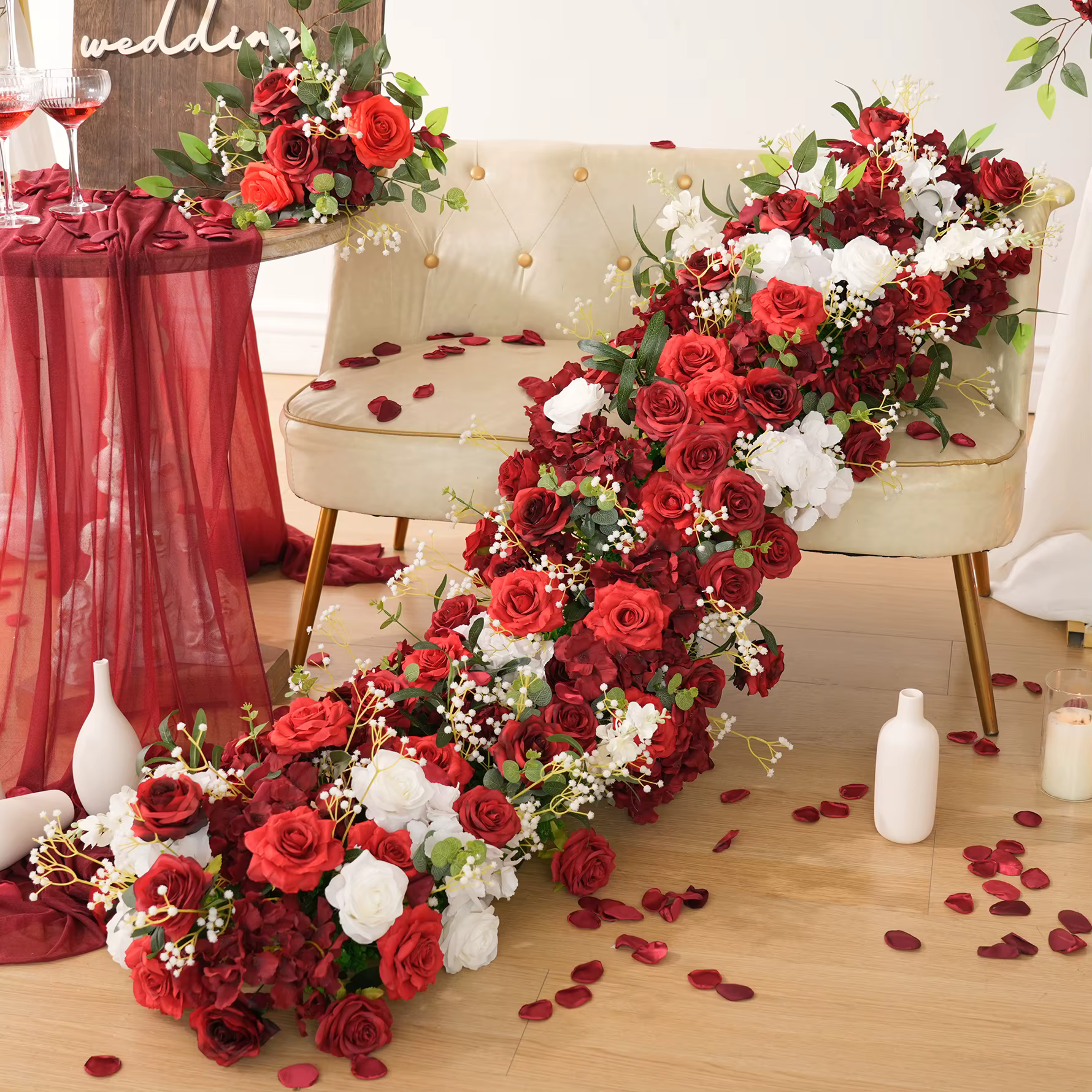 C7673 rangées de fleurs de souffle de bébé Rose bordeaux