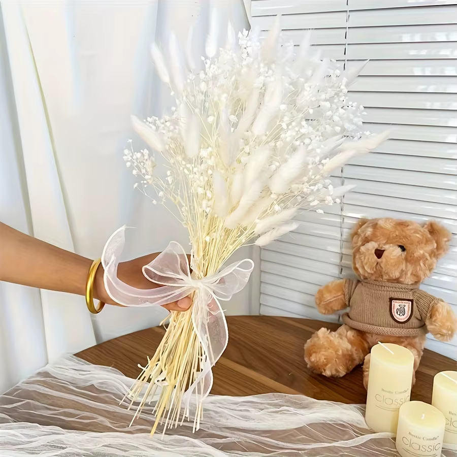 Bouquet de fleurs séchées blanches Gypsophila Boho Pampas