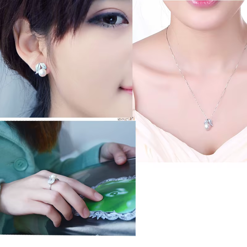 Véritable perle bague collier boucles d'oreilles pour les femmes, naturel d'eau douce blanc perle ensemble de bijoux 925 en argent Sterling ensembles de bijoux cadeau