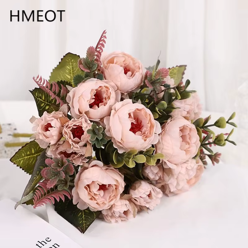 Bouquet de fleurs artificielles en soie pivoine