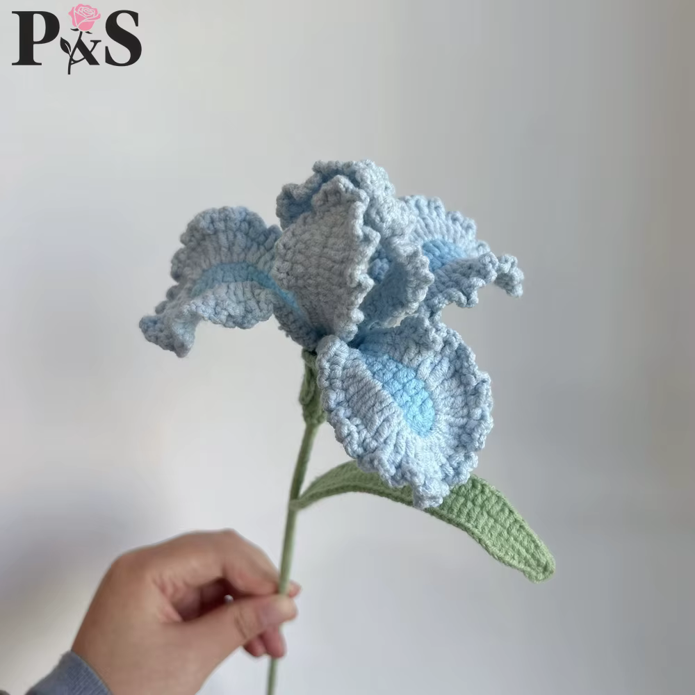 Iris Crochet fleurs fait à la main rose violet bleu tricoté fini