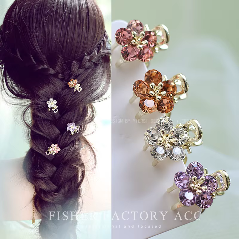 Mini pince à cheveux en strass tchèque motif floral pour femme, barrettes latérales pour franges, pinces à cheveux pour mèches lâches, accessoire de coiffure quotidien
