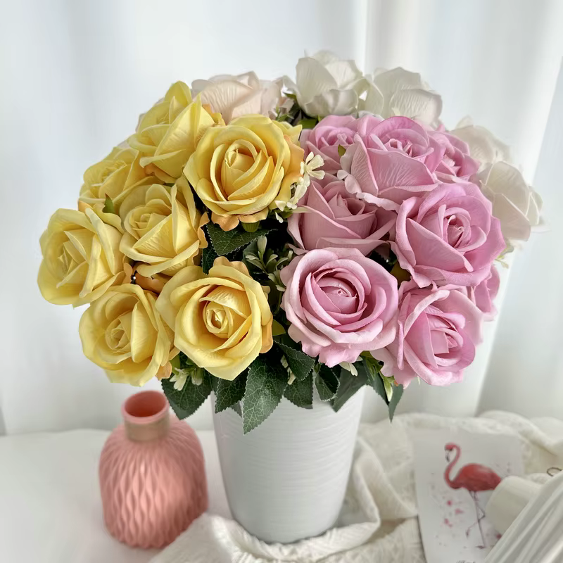 Bouquet de fleurs en perles, accessoires d'arrangement floral, accessoire photo, cadeau de la Saint-Valentin, décoration de vase de table, 9 têtes A3280