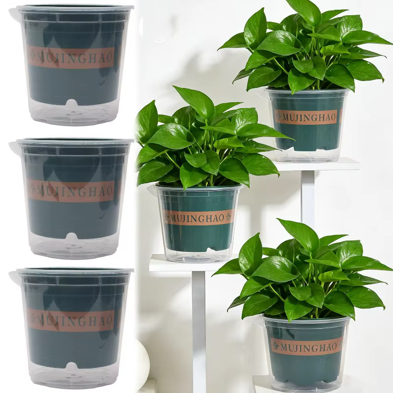 Pots de fleurs verts à absorption automatique d'eau S/M/L avec trous de drainage pour plantes succulentes et graminées