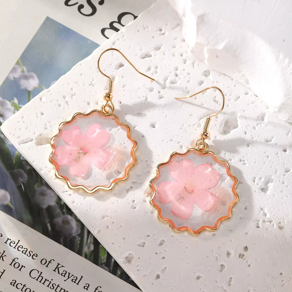 Boucles d'oreilles pendantes en fleurs séchées pour femmes, bijoux avec hypoallergénique et créativité, pendentif en fleurs naturelles, cadeaux, nouvelle collection