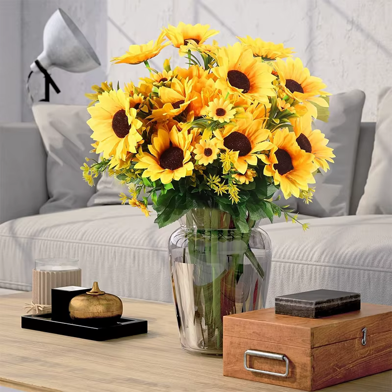 1 lot de 13 têtes de tournesols artificiels