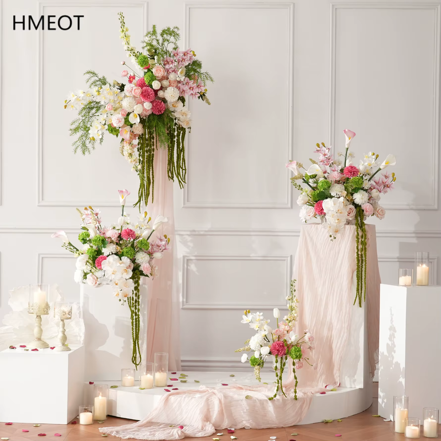 HMEOT Fleur artificielle H9150 Dahlia rose et verte